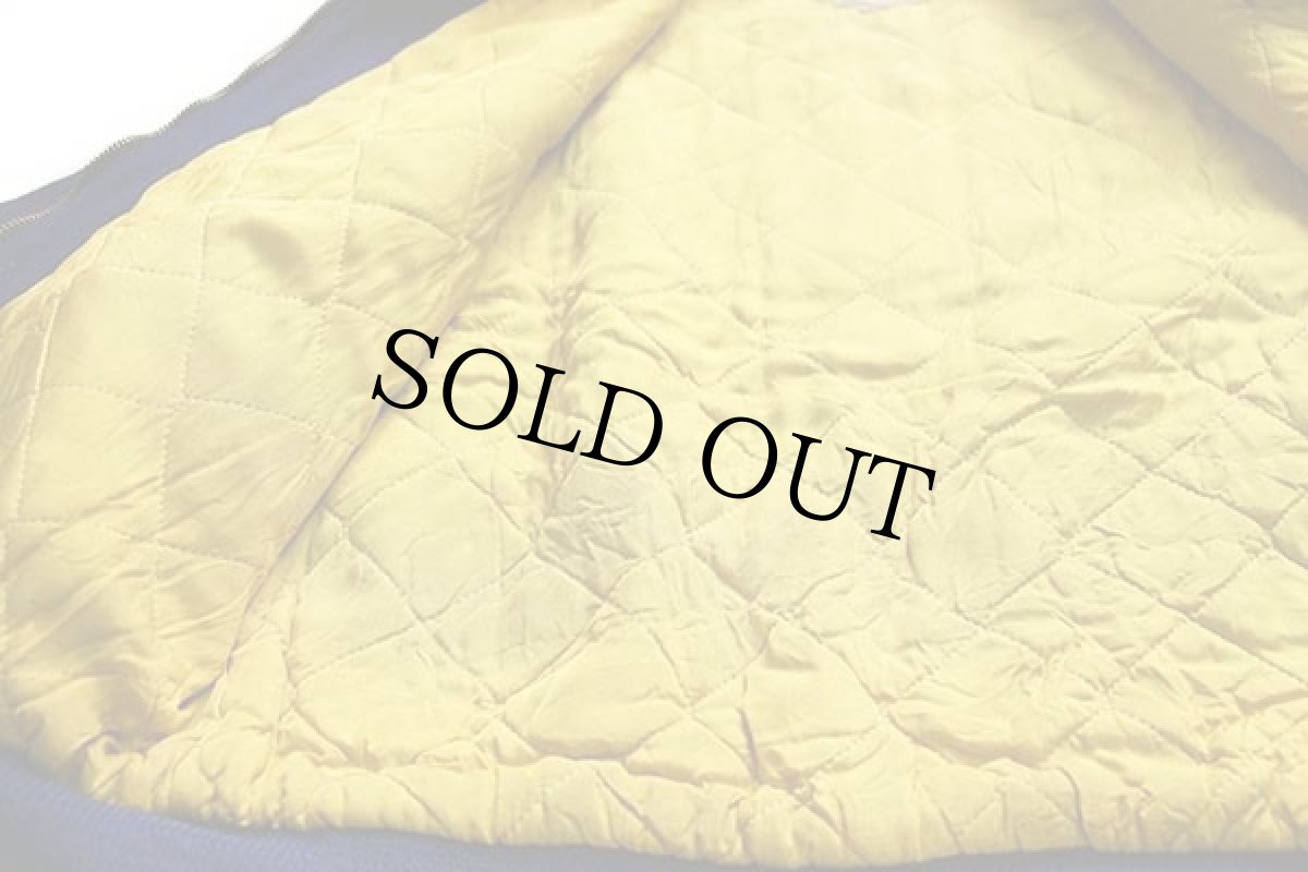 画像6: 70s MAPLE チェーン刺繍&フェルトパッチ付き キルティングライナー メルトン ウール スタジャン 青紺 フェード (6)