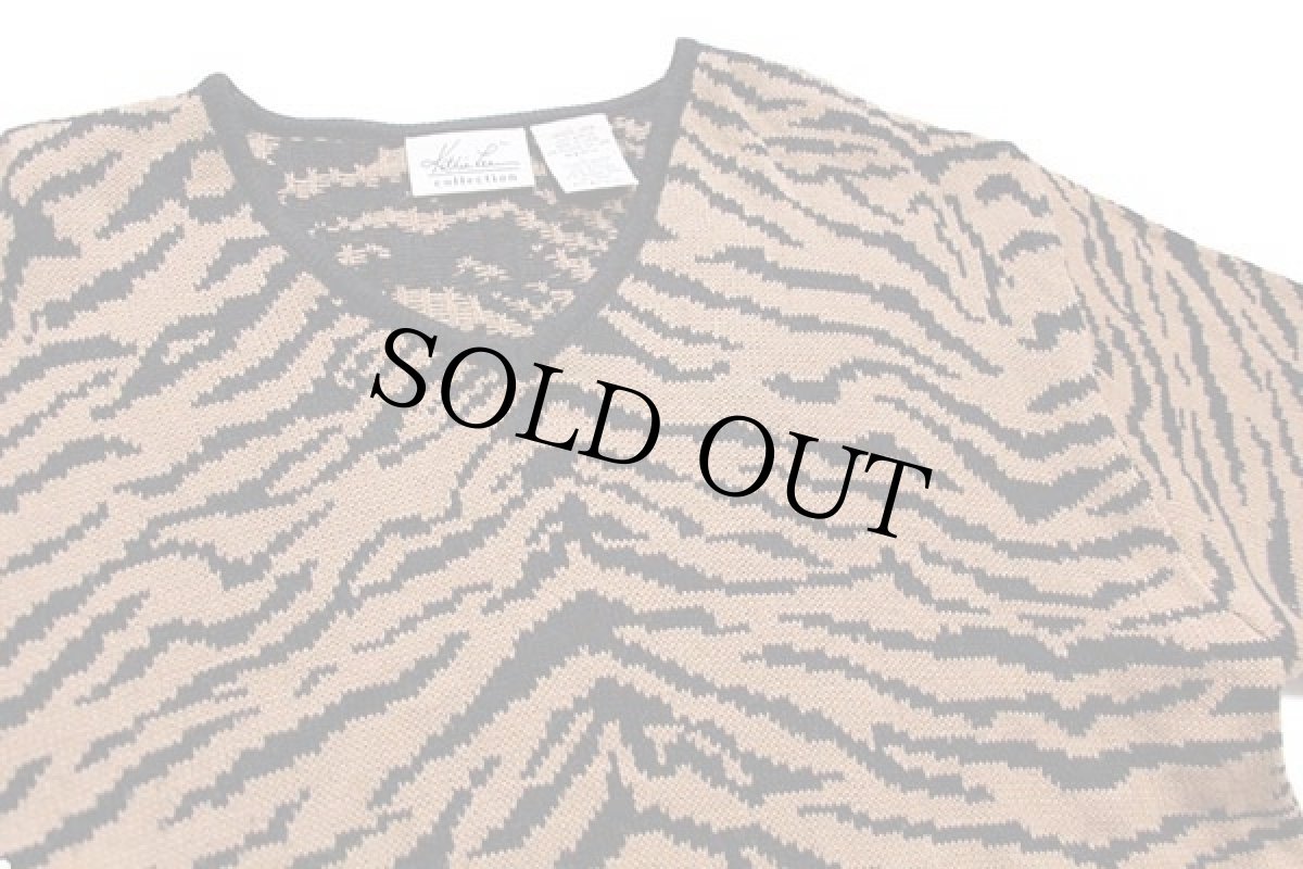 画像3: 90s Kathie Lee タイガー柄 Vネック アクリルニット セーター L-L (3)