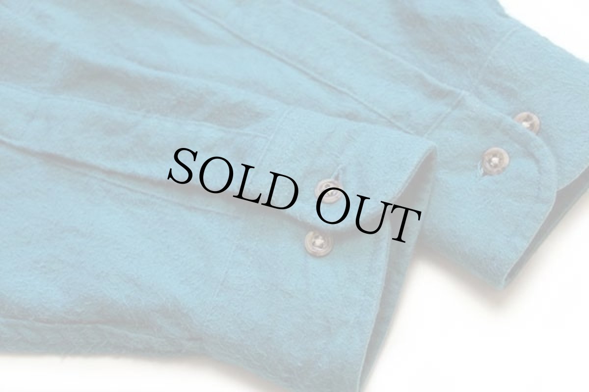 画像5: 80s USA製 LANDS'ENDランズエンド 無地 コットン シャモアクロスシャツ ターコイズブルー M (5)