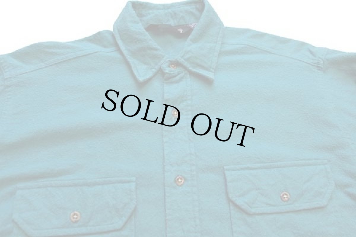 画像3: 80s USA製 LANDS'ENDランズエンド 無地 コットン シャモアクロスシャツ ターコイズブルー M (3)