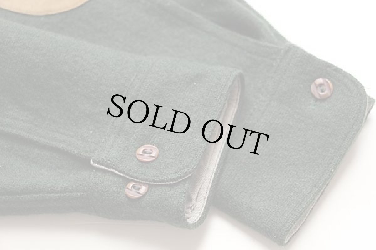 画像6: 90s USA製 Woolrichウールリッチ ガンパッチ&エルボーパッチ付き ウールシャツ 深緑 L (6)