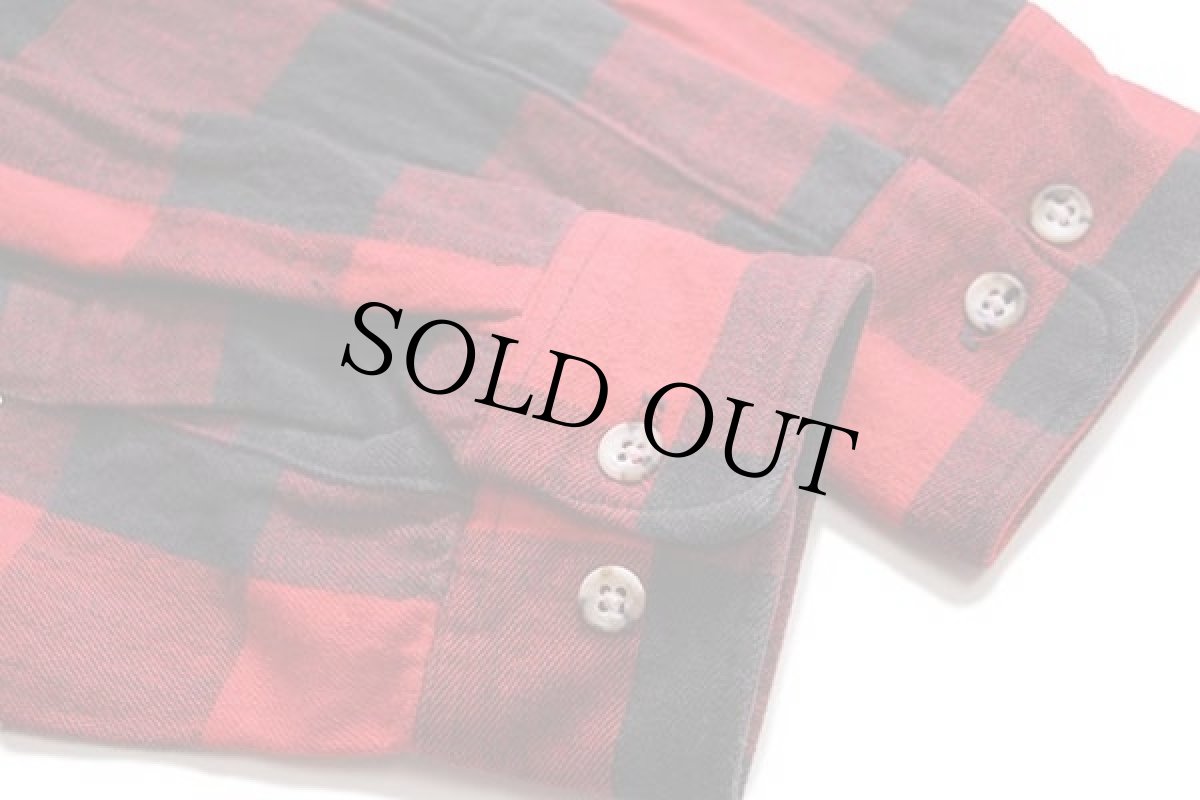 画像5: 80s USA製 EddieBauerエディーバウアー バッファローチェック コットン ネルシャツ 赤×黒 L (5)