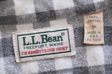 画像4: リサイズ★80s USA製 L.L.Bean ギンガムチェック コットン シャモアクロスシャツ グレー×白 (4)