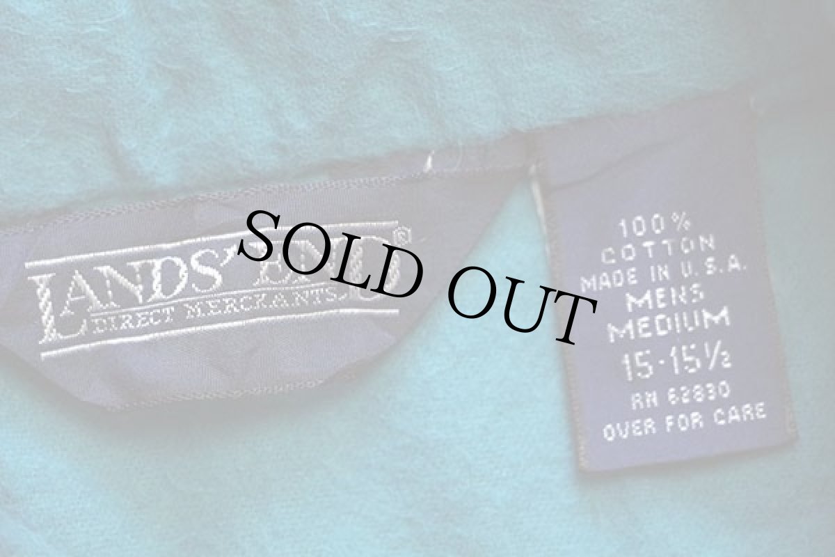 画像4: 80s USA製 LANDS'ENDランズエンド 無地 コットン シャモアクロスシャツ ターコイズブルー M (4)