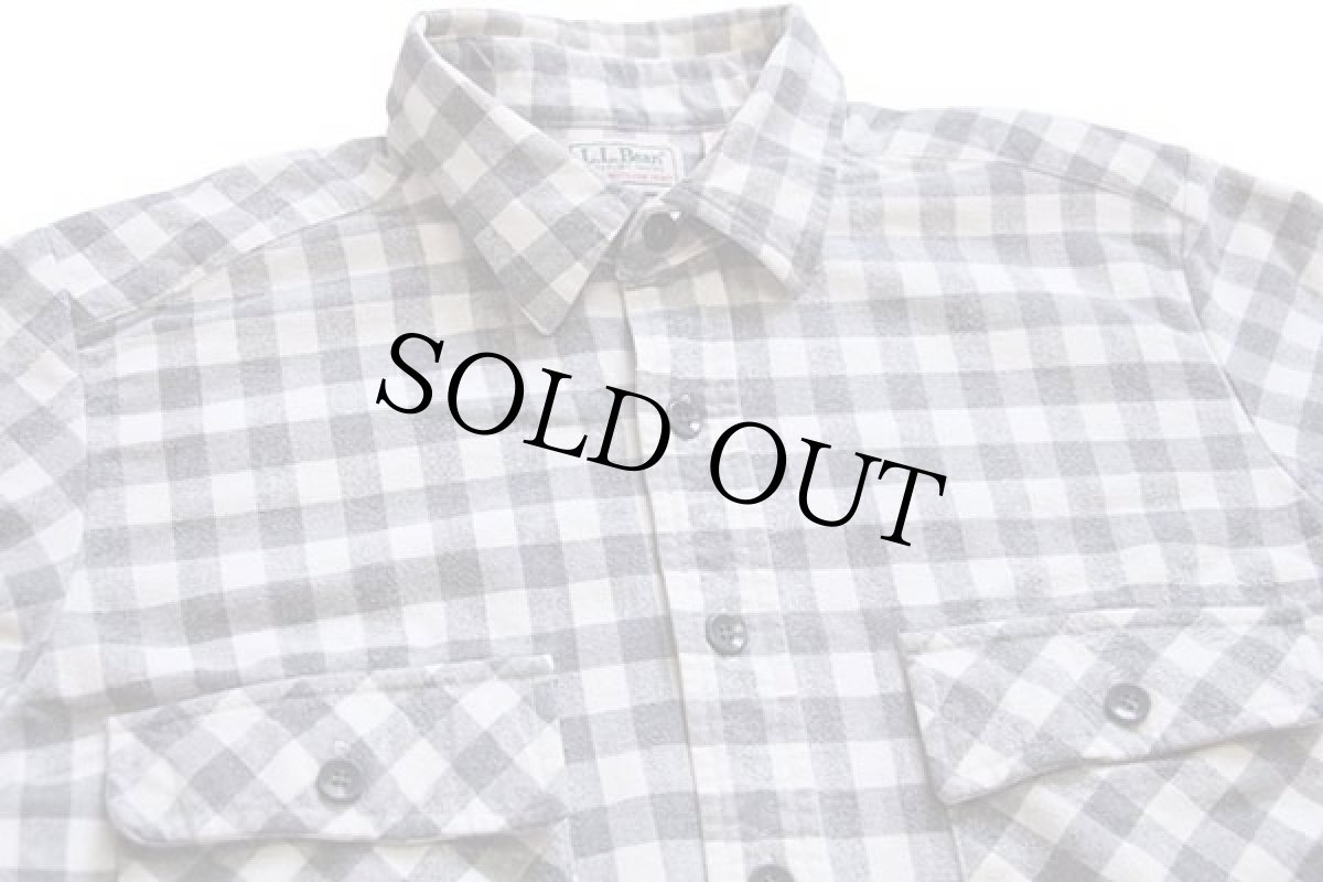 画像3: リサイズ★80s USA製 L.L.Bean ギンガムチェック コットン シャモアクロスシャツ グレー×白 (3)