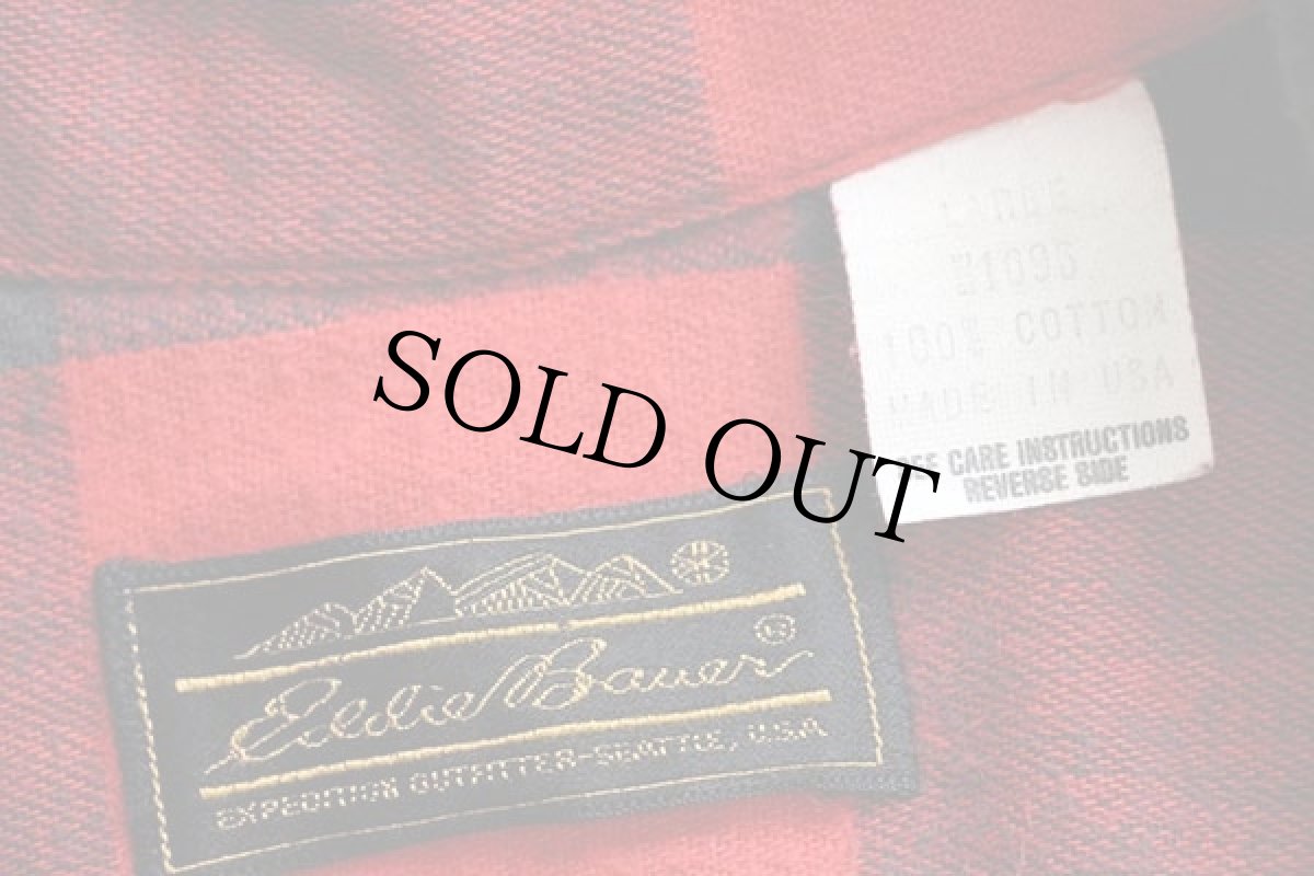 画像4: 80s USA製 EddieBauerエディーバウアー バッファローチェック コットン ネルシャツ 赤×黒 L (4)