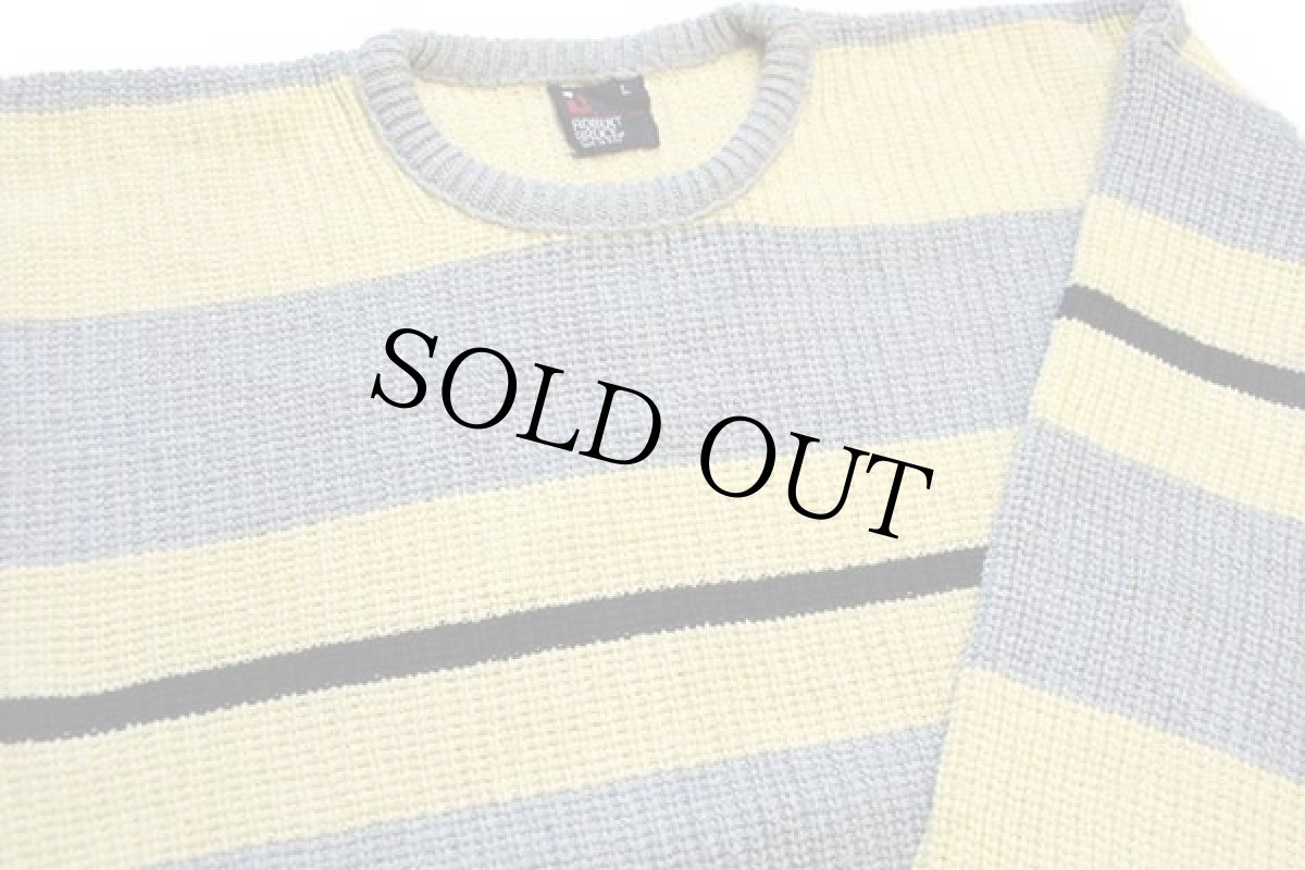 画像3: 80s USA製 ROBERT BRUCE 太ボーダー ローゲージ コットンニット セーター グレー×黄 L (3)