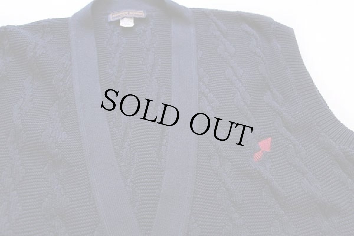 画像3: 90s USA製 ANDREW ROHAN 編み柄 コットンニット ベスト カーディガン 紺 L (3)