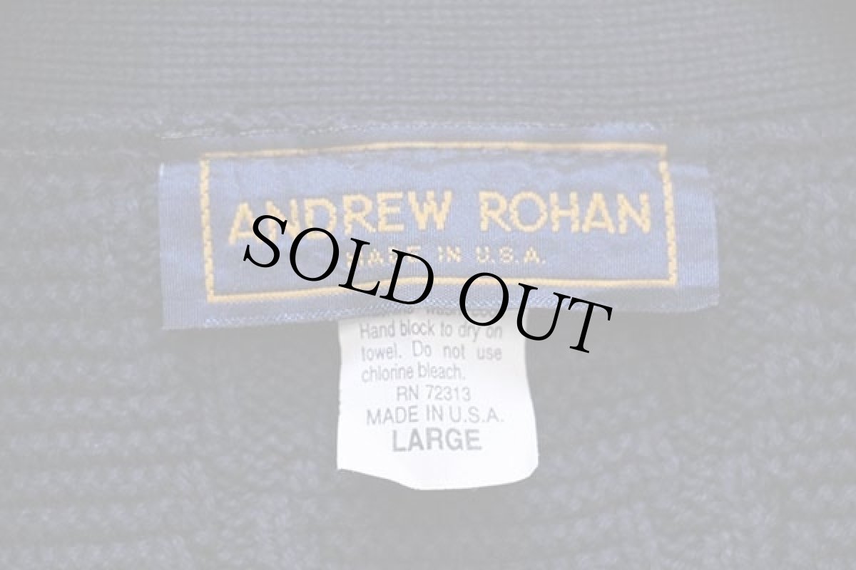 画像4: 90s USA製 ANDREW ROHAN 編み柄 コットンニット ベスト カーディガン 紺 L (4)