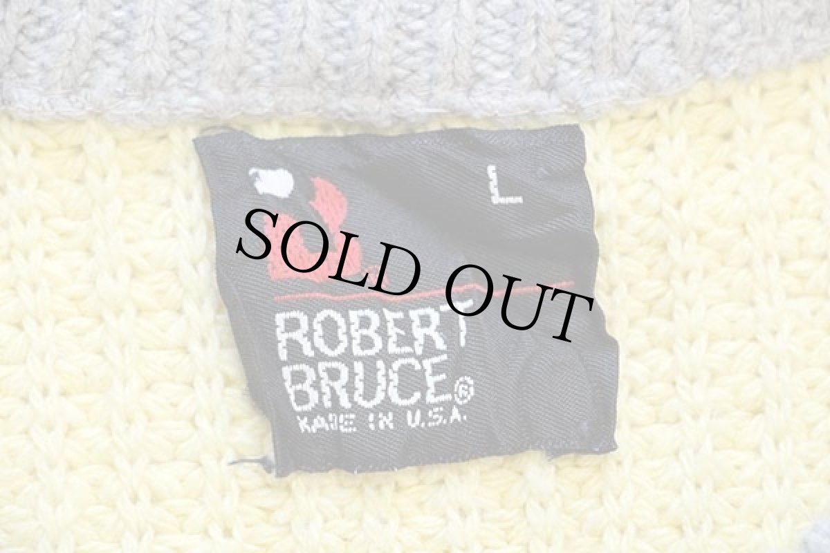 画像4: 80s USA製 ROBERT BRUCE 太ボーダー ローゲージ コットンニット セーター グレー×黄 L (4)