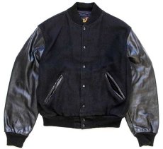 画像1: 90s USA製 GAME Sportswear キルティングライナー メルトン ウール 袖革スタジャン 黒×黒 L (1)