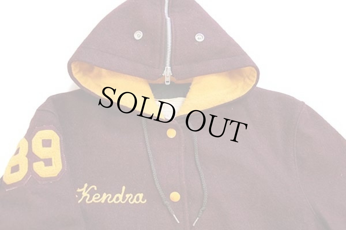 画像3: 80s USA製 DeLONGデロング チェーン刺繍&パッチ付き セーラーカラー メルトン ウール スタジャン バーガンディ×マスタード 20 (3)