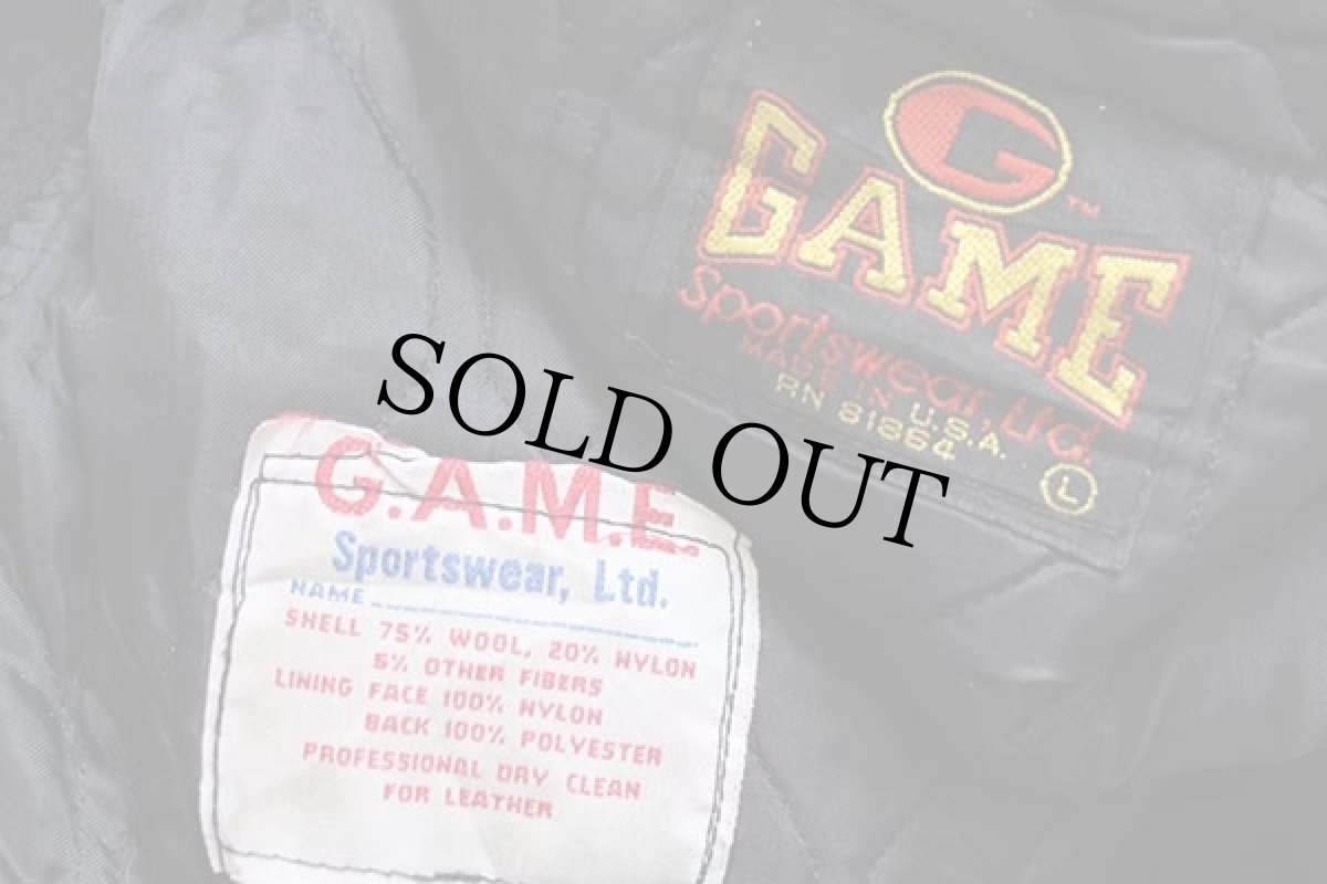 画像4: 90s USA製 GAME Sportswear キルティングライナー メルトン ウール 袖革スタジャン 黒×黒 L (4)