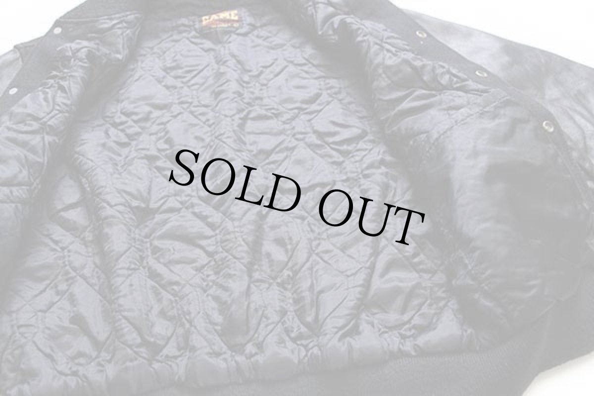 画像5: 90s USA製 GAME Sportswear キルティングライナー メルトン ウール 袖革スタジャン 黒×黒 L (5)