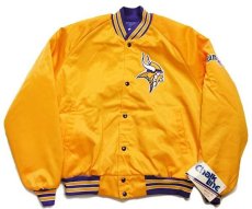 画像1: デッドストック★90s USA製 Chalk Line NFL MINNESOTA VIKINGS キルティングライナー ナイロンスタジャン 黄×紫 L (1)