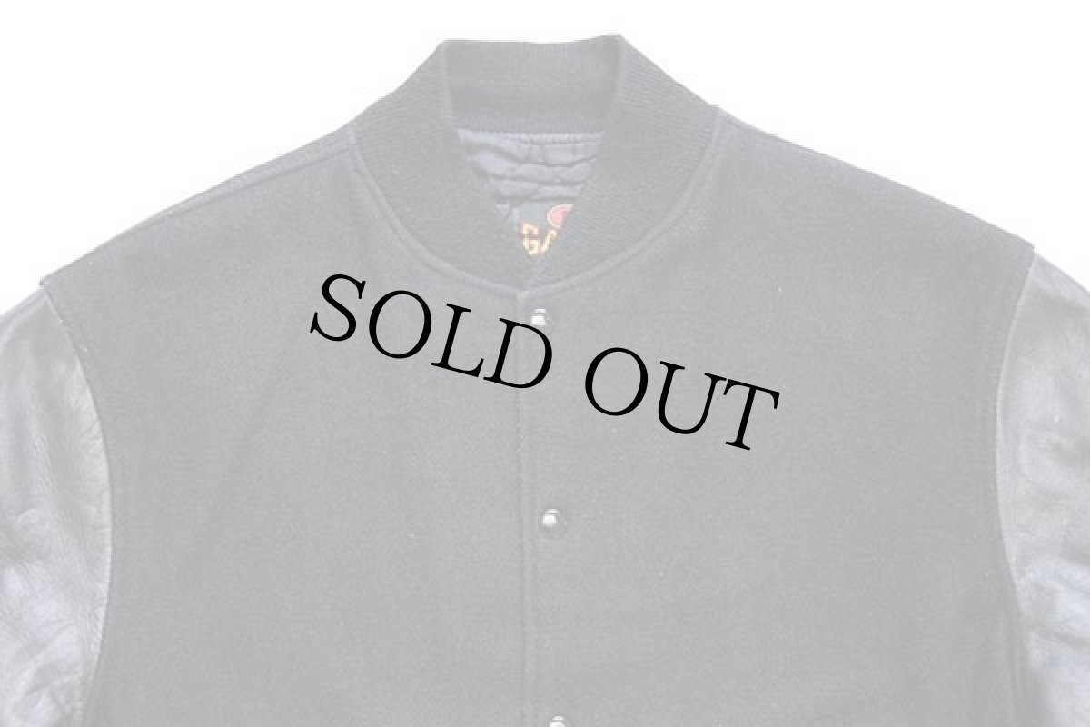 画像3: 90s USA製 GAME Sportswear キルティングライナー メルトン ウール 袖革スタジャン 黒×黒 L (3)