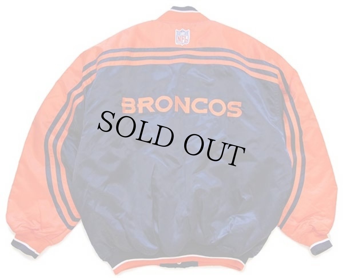 画像2: 00s STARTERスターター NFL BRONCOS 刺繍&中綿入り ナイロンスタジャン 紺×オレンジ M (2)