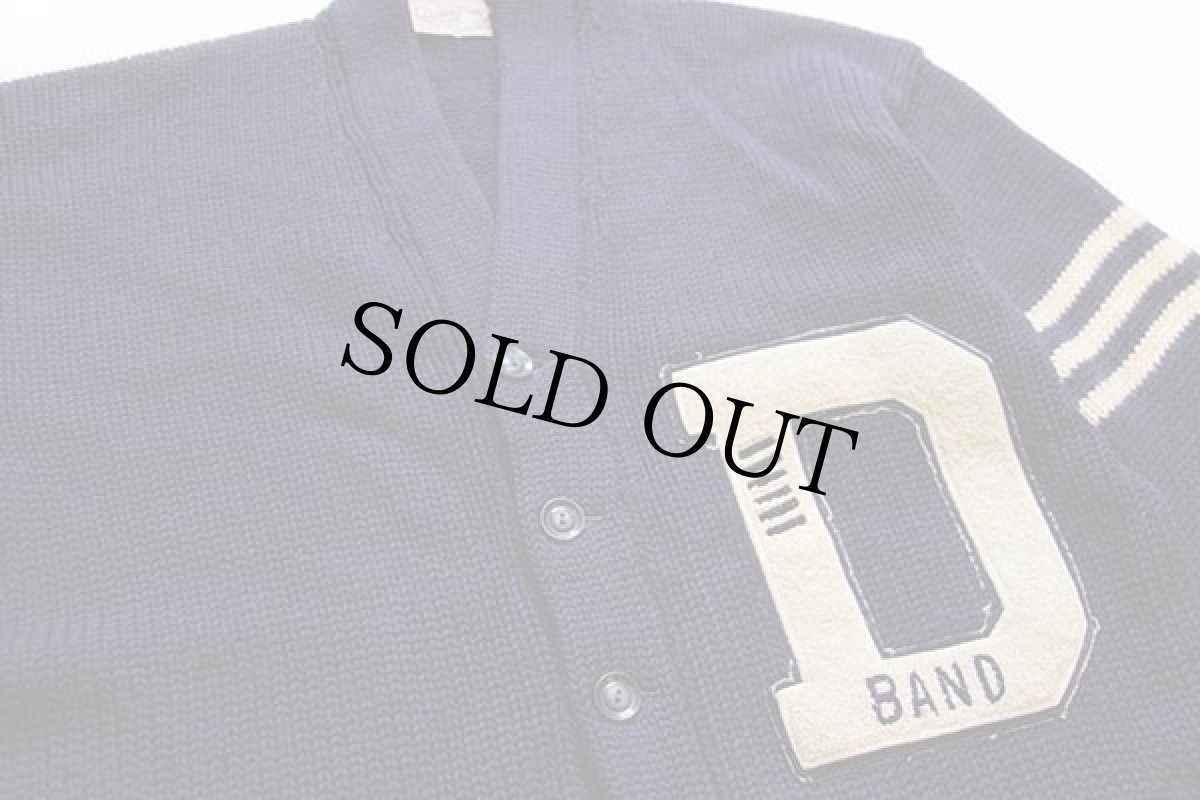 画像3: 50s Yearite パッチ付き ローゲージ ウールニット レタードカーディガン ナス紺 (3)