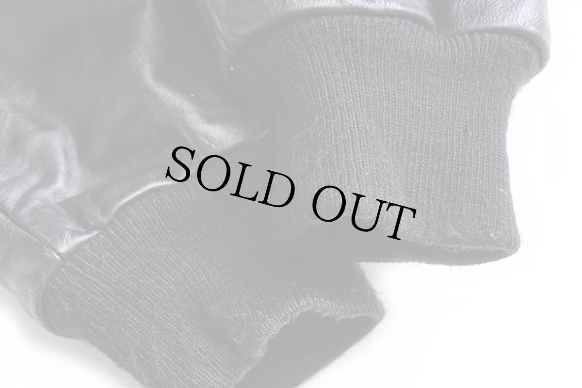 画像7: 90s USA製 GAME Sportswear キルティングライナー メルトン ウール 袖革スタジャン 黒×黒 L (7)