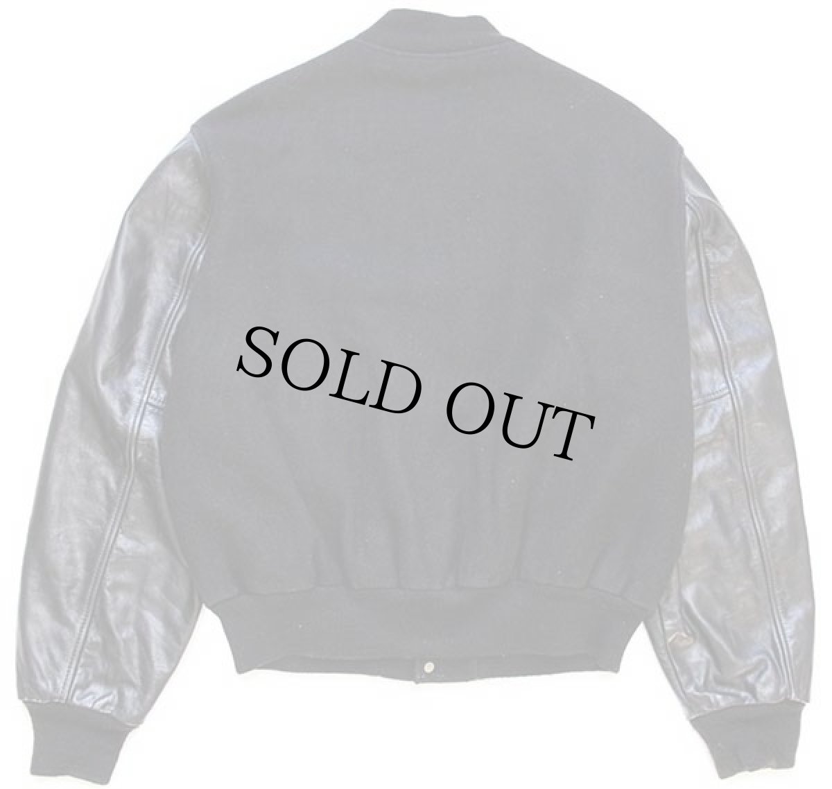 画像2: 90s USA製 GAME Sportswear キルティングライナー メルトン ウール 袖革スタジャン 黒×黒 L (2)