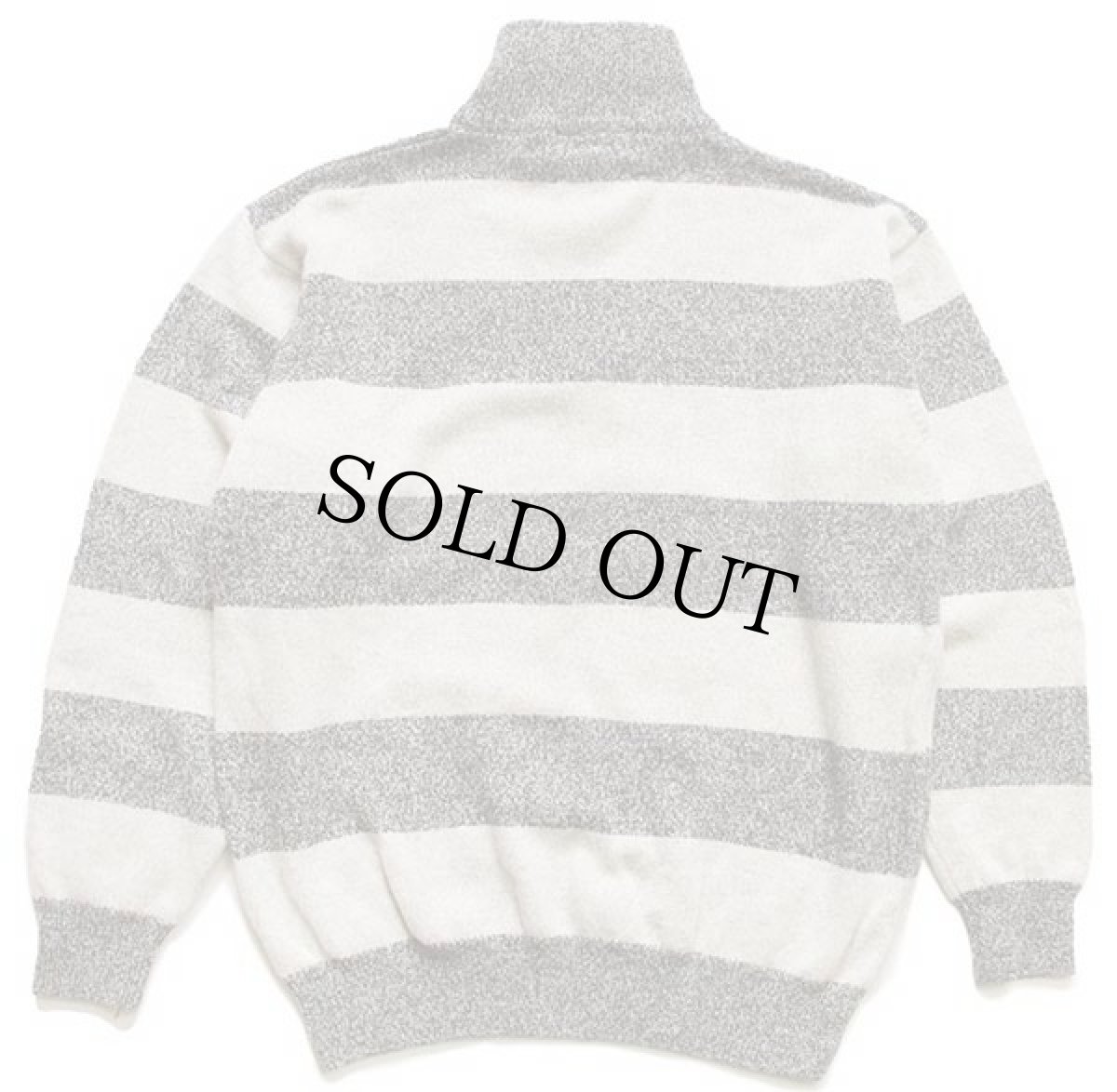 画像2: イタリア製 Dino Erre 太ボーダー ハイネック ハーフジップ ウールニット セーター 霜降りグレー×霜降りライトグレー (2)