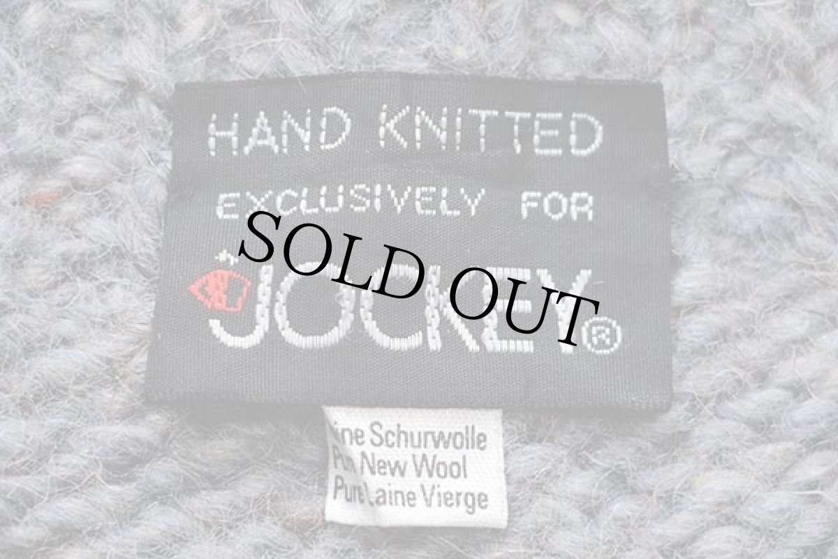 画像4: 80s JOCKEY ダイヤ柄 ネップ入り ローゲージ ウール ハンドニット カーディガン ブルーグレー ミックス (4)