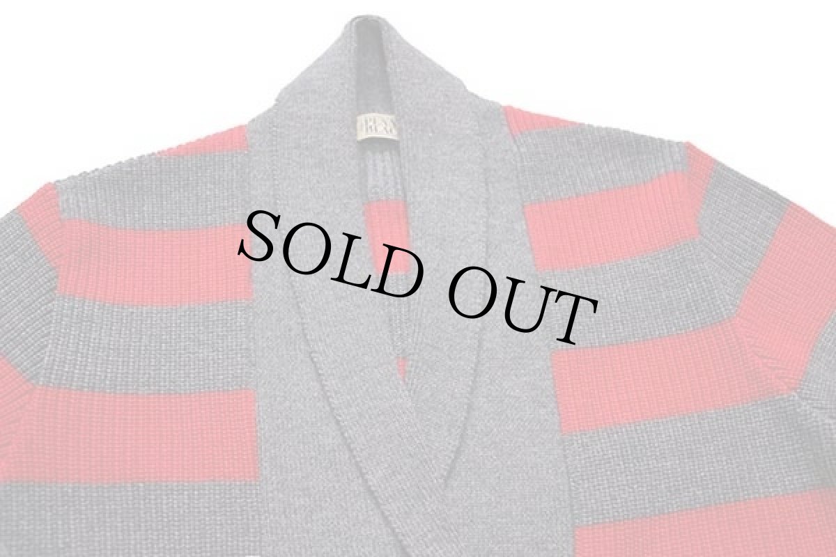 画像3: イタリア製 PENNY BLACK 太ボーダー ダブルブレスト ショールカラー ウールニット カーディガン グレー×レッド M (3)