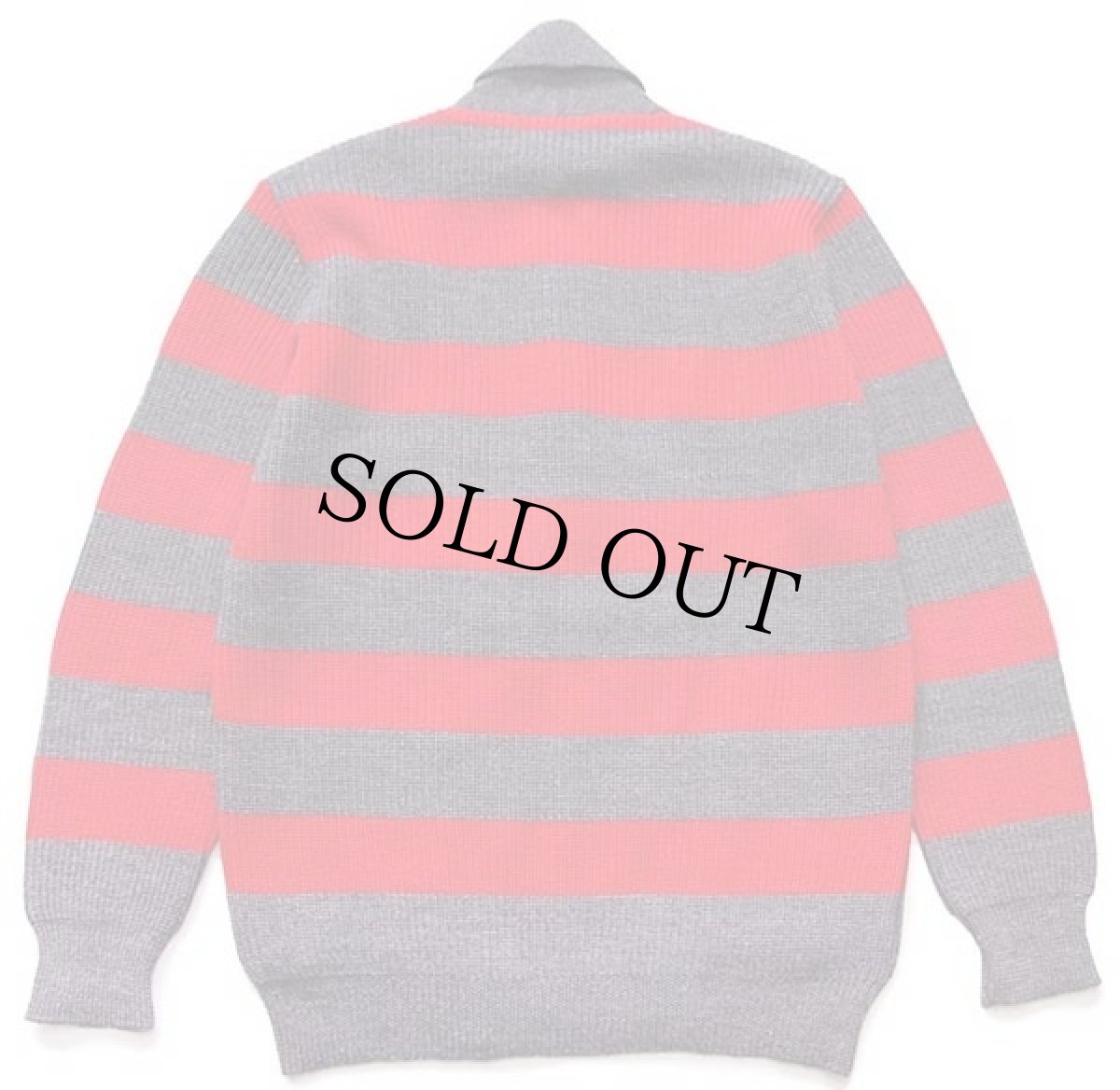 画像2: イタリア製 PENNY BLACK 太ボーダー ダブルブレスト ショールカラー ウールニット カーディガン グレー×レッド M (2)