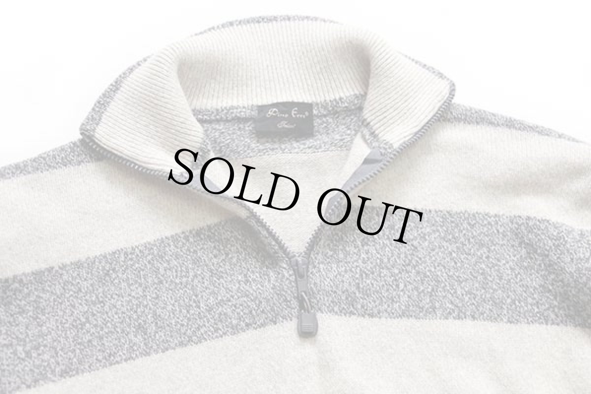 画像3: イタリア製 Dino Erre 太ボーダー ハイネック ハーフジップ ウールニット セーター 霜降りグレー×霜降りライトグレー (3)