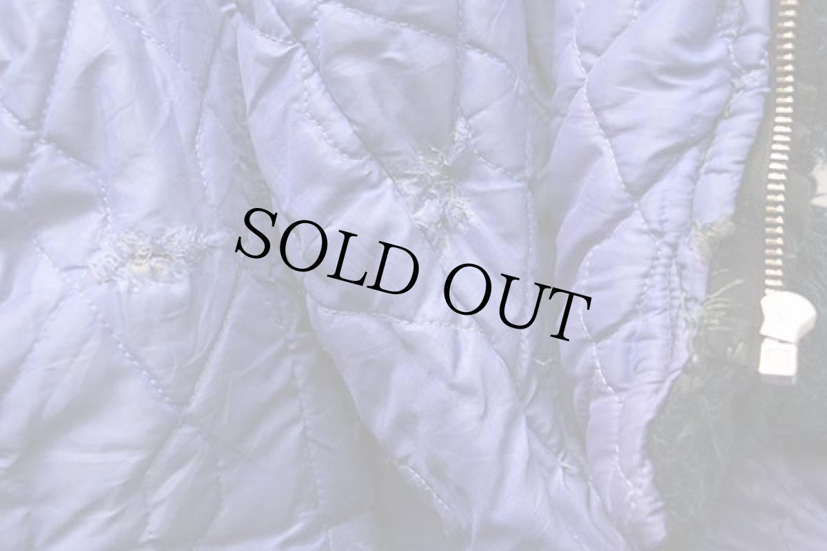 画像8: 70s UNKNOWN キルティングライナー フェイクファー パーカー 青緑 ミックス (8)