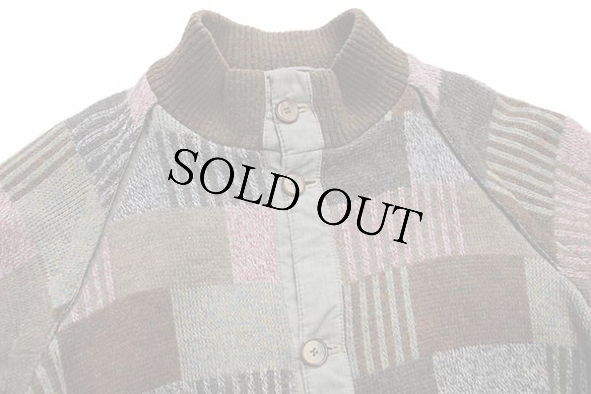 画像3: 90s Sport mar パッチワーク柄 ハイネック 中綿入り ニット ジャケット (3)