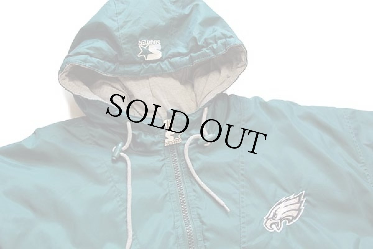画像3: 90s STARTERスターター NFL EAGLES 刺繍 プルオーバー 中綿入り ナイロンパーカー 緑 XL (3)
