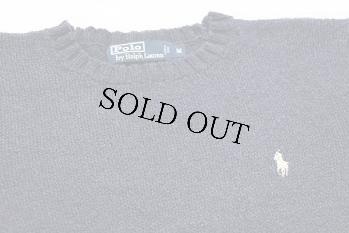 画像3: 00s ポロ ラルフローレン ワンポイント コットン×リネンニット セーター インディゴ M (3)