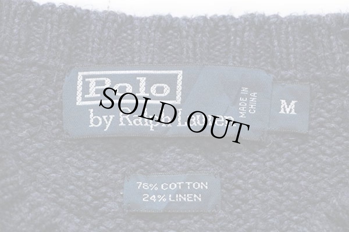 画像4: 00s ポロ ラルフローレン ワンポイント コットン×リネンニット セーター インディゴ M (4)