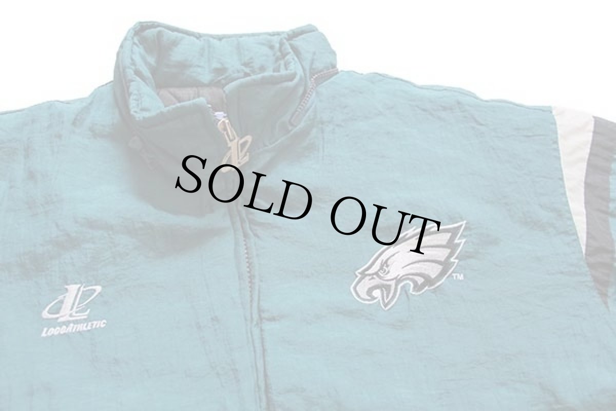 画像3: 90s LOGO ATHLETIC NFL PHILADELPHIA EAGLES 刺繍 キルティングライナー ナイロンジャケット 緑 XL (3)