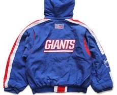 画像2: 90s STARTERスターター NFL GIANTS 刺繍 フード付き 中綿入り ナイロンジャケット 青 ボーイズM (2)