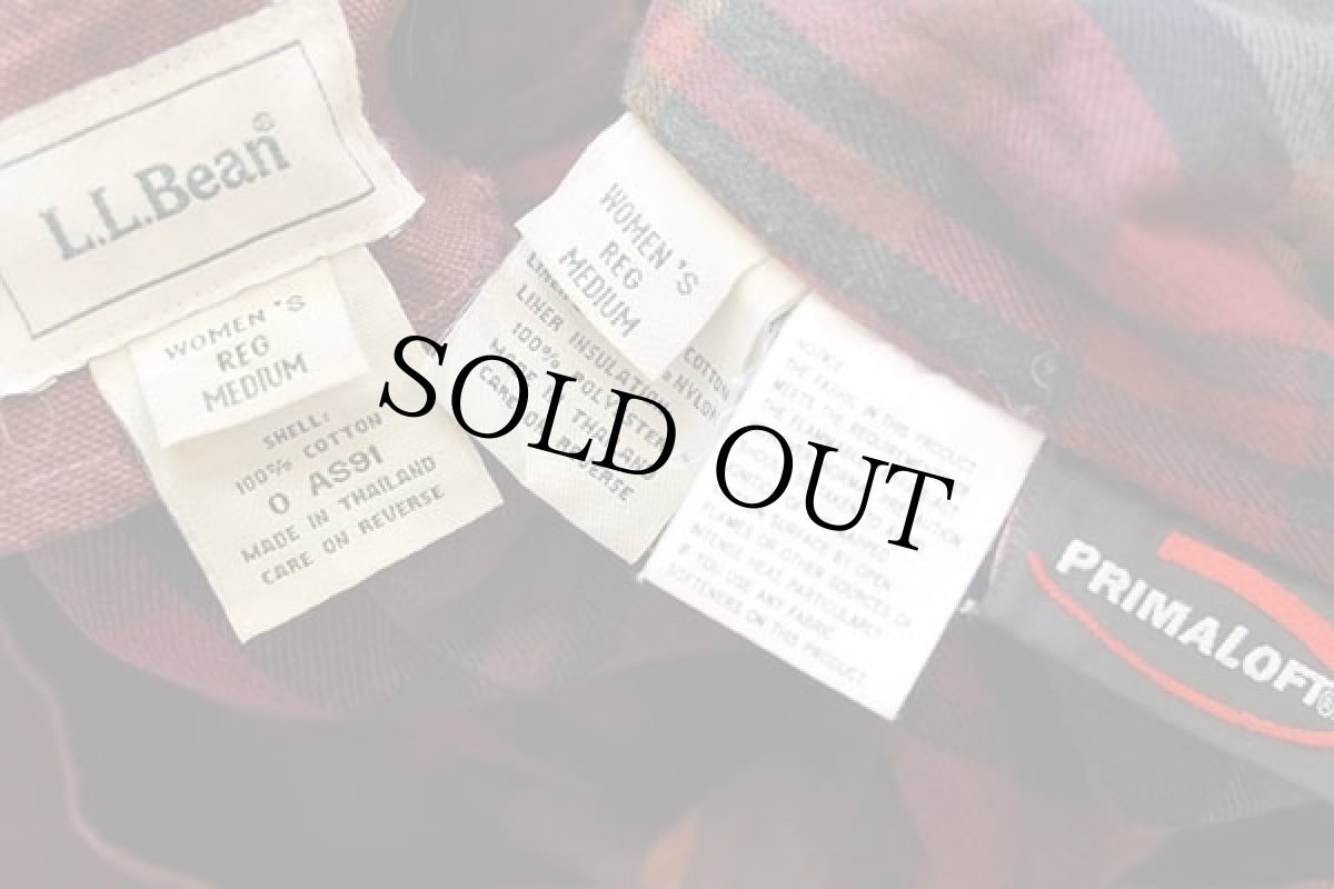 画像4: L.L.Bean タータンチェック PRIMALOFTプリマロフト 中綿入りライナー付き ダック地 フィールドコート バーガンディ W-M★ジャケット (4)