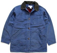 画像1: 90s USA製 L.L.Bean タータンチェック ウールライナー付き ダック地 フィールドコート 紺 W-M★ジャケット (1)