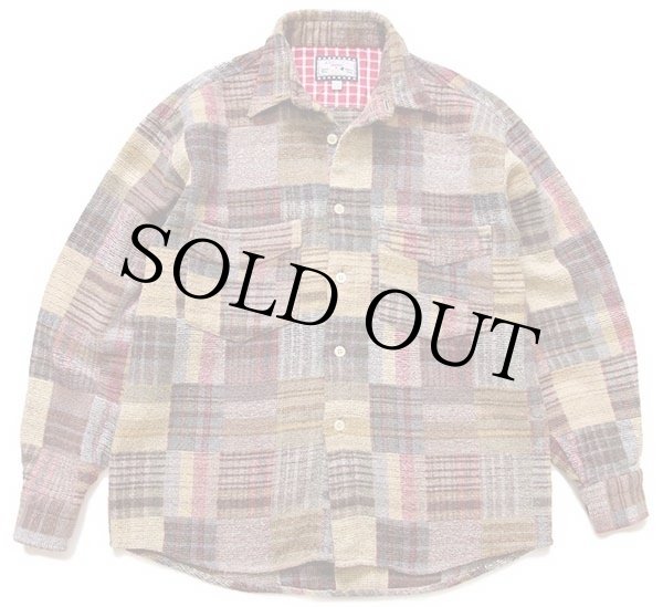 イタリア製 AZZURRA チェック パッチワーク柄 ウール混 シャツ M