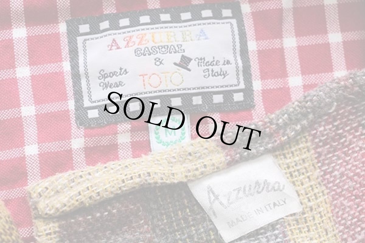 画像4: イタリア製 AZZURRA チェック パッチワーク柄 ウール混 シャツ M (4)