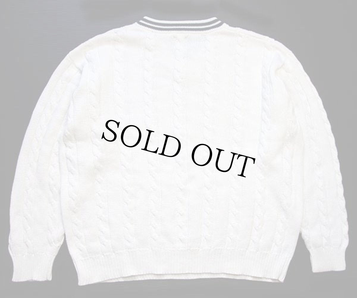 画像2: 90s GAPギャップ Vネック ケーブル編み コットンニット チルデンセーター 白 L (2)