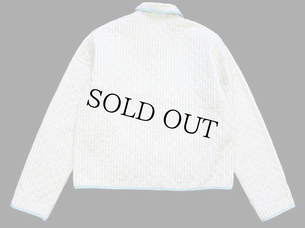 画像7: ビンテージ ハンドメイド 小花柄 パッチワーク柄×ランダムストライプ リバーシブル キルティングジャケット (7)