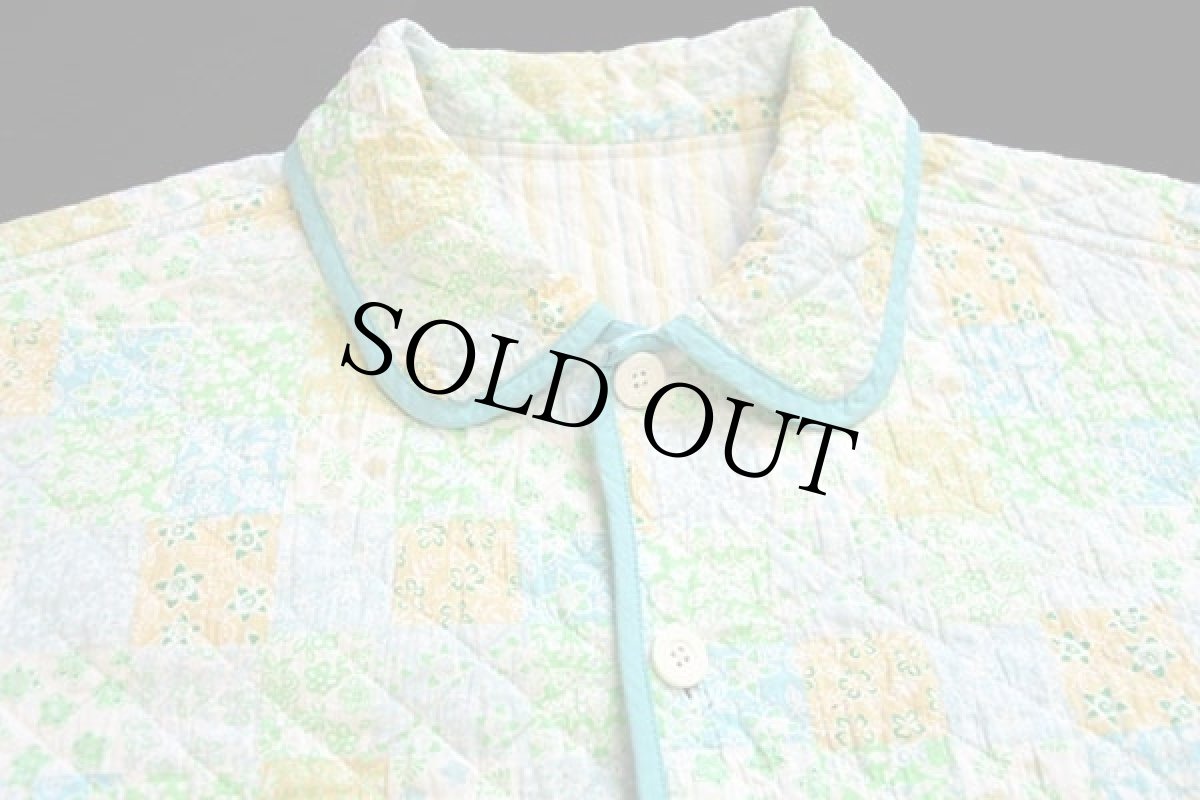 画像3: ビンテージ ハンドメイド 小花柄 パッチワーク柄×ランダムストライプ リバーシブル キルティングジャケット (3)