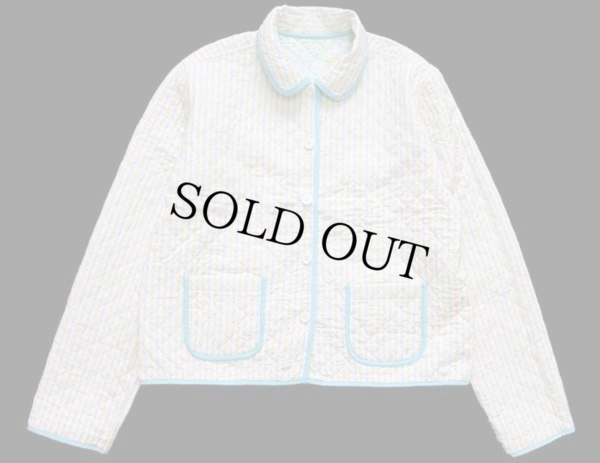 画像6: ビンテージ ハンドメイド 小花柄 パッチワーク柄×ランダムストライプ リバーシブル キルティングジャケット (6)