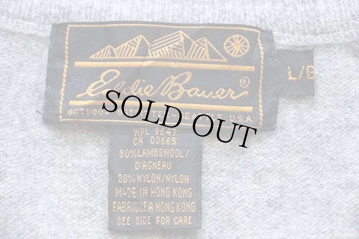 画像4: 80s EddieBauerエディーバウアー Vネック ラムウールニット セーター グレー L (4)