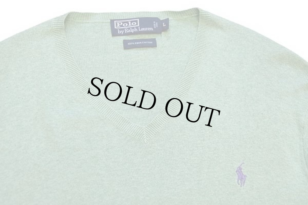 画像3: ポロ ラルフローレン ワンポイント Vネック ピマ コットンニット セーター パステルカラー ミントグリーン L (3)