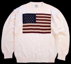 画像1: 90s USA製 LIMITED EDITION American Clothing 星条旗 コットンニット セーター ナチュラル L (1)