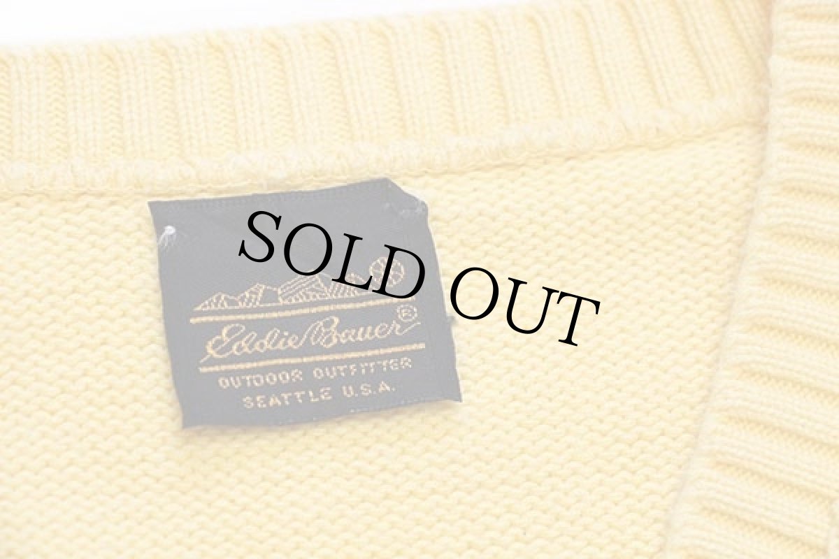 画像3: 80s EddieBauerエディーバウアー 無地 Vネック コットンニット セーター イエロー (3)