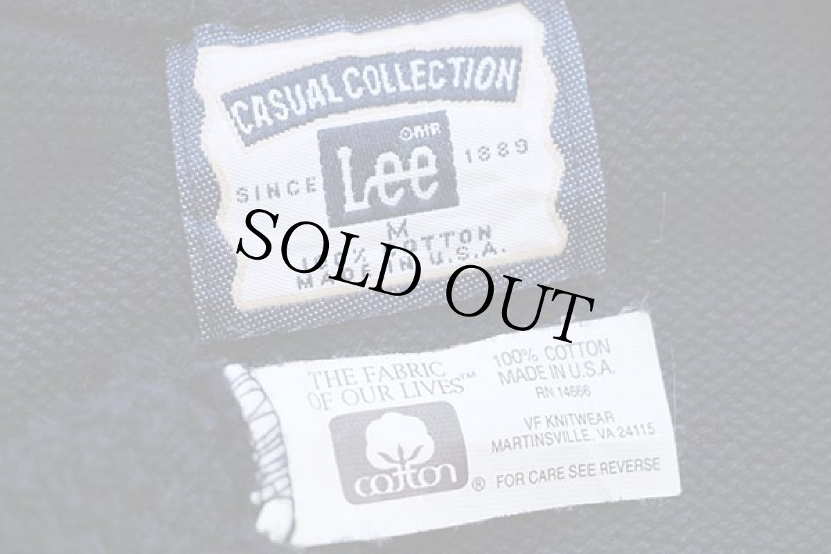 画像4: 90s USA製 Leeリー intel 刺繍 Vネック 編み柄 切り替え コットンニット セーター 紺 M (4)