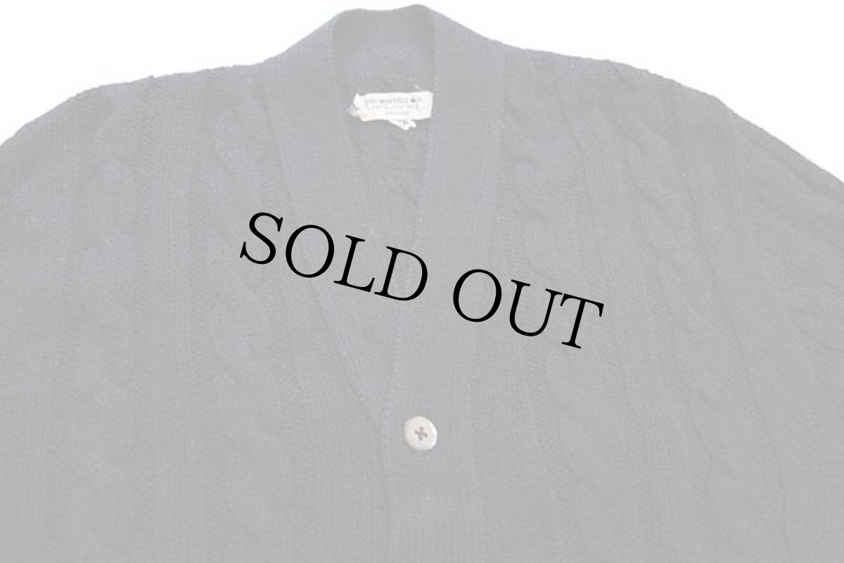 画像3: 60s UNKNOWN ケーブル編み ウーステッド ウールニット カーディガン 黒 M (3)